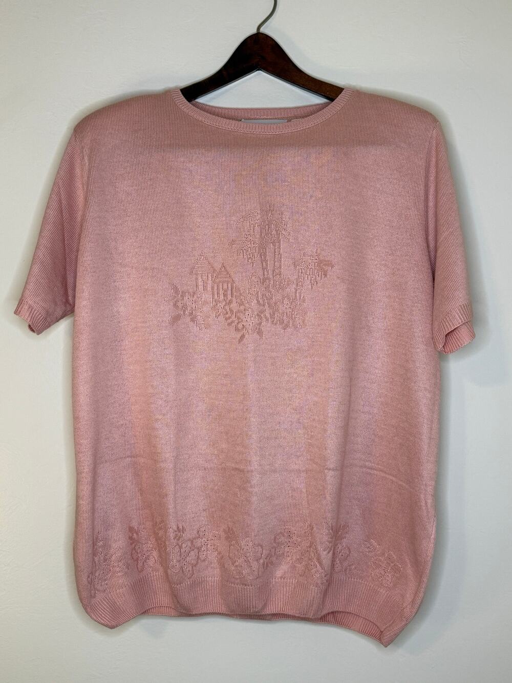 Alfred Dunner Women’s XL Pink Short Sleeve Knit Sweater Floral Made in USA